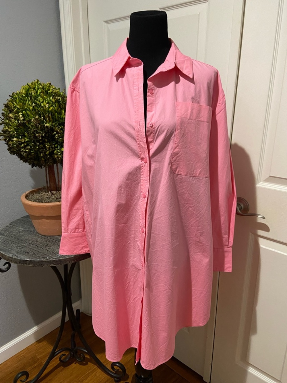 English Factory Pink Button-Front Shirt Dress 100% Cotton